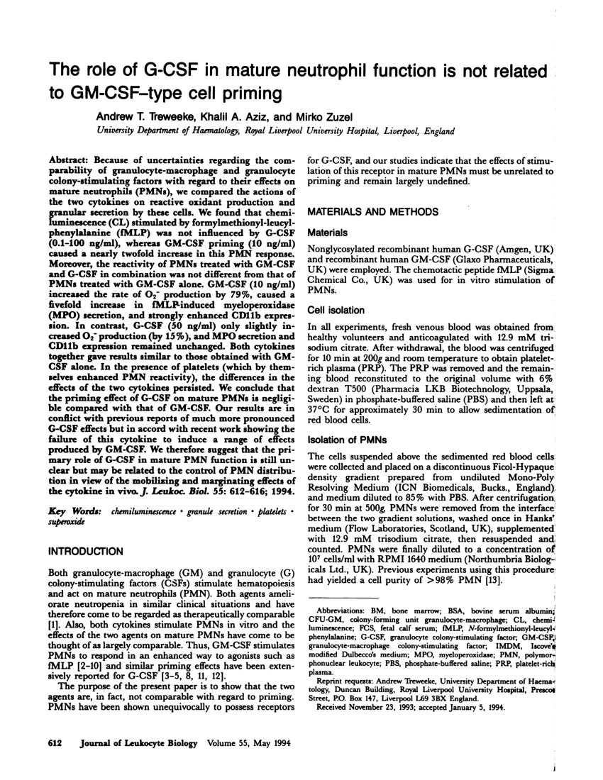 (PDF) The role of G-CSF in mature neutrophil function is not related to Sns-Brigh10