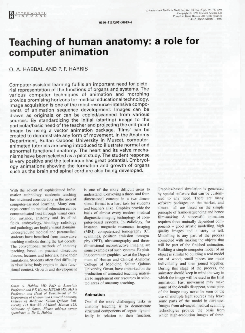 PDF) Teaching of human anatomy: A role for computer animation