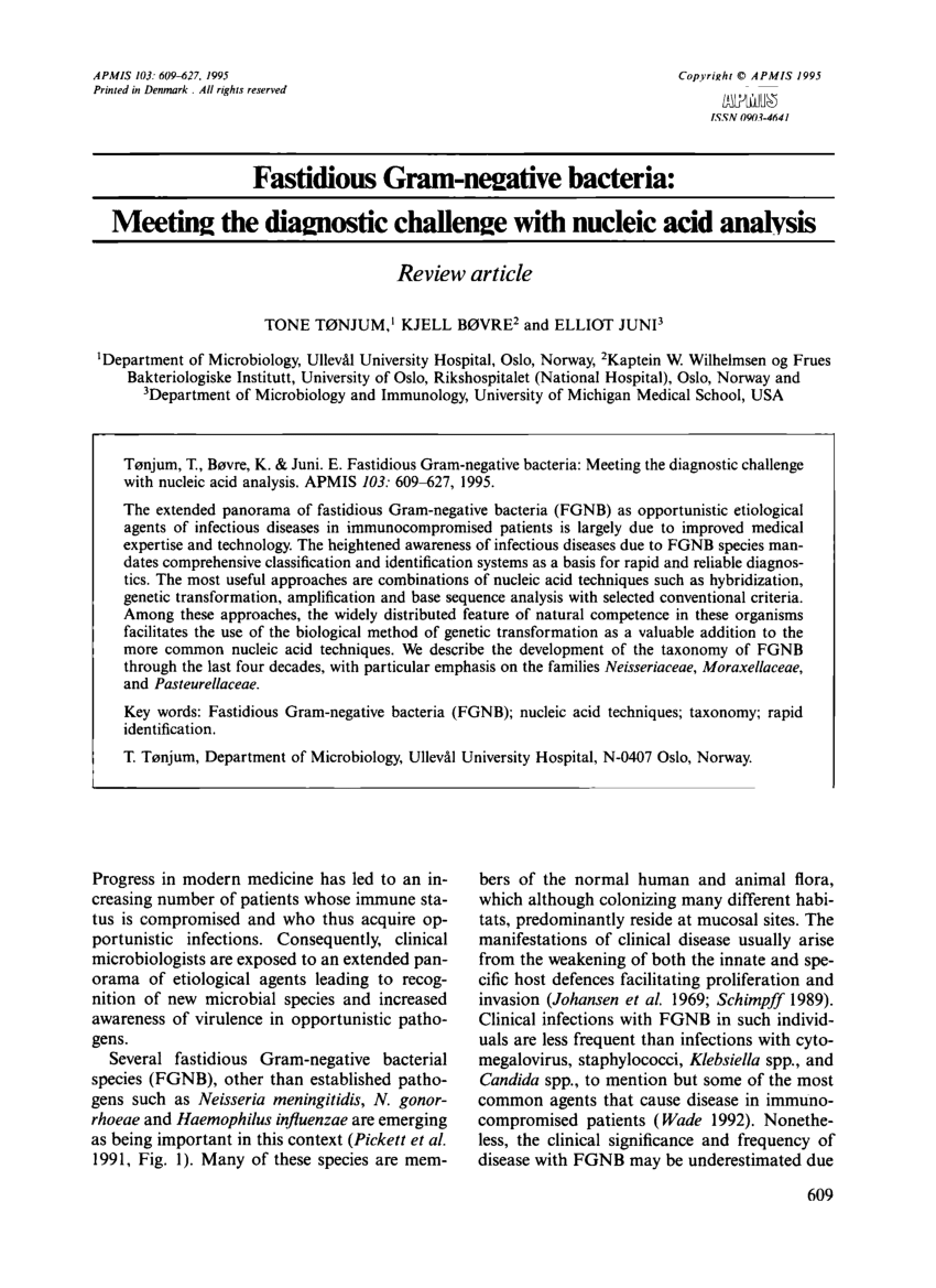 Pdf Fastidious Gram Negative Bacteria Meeting The Diagnostic Challenge With Nucleic Acid Analysis