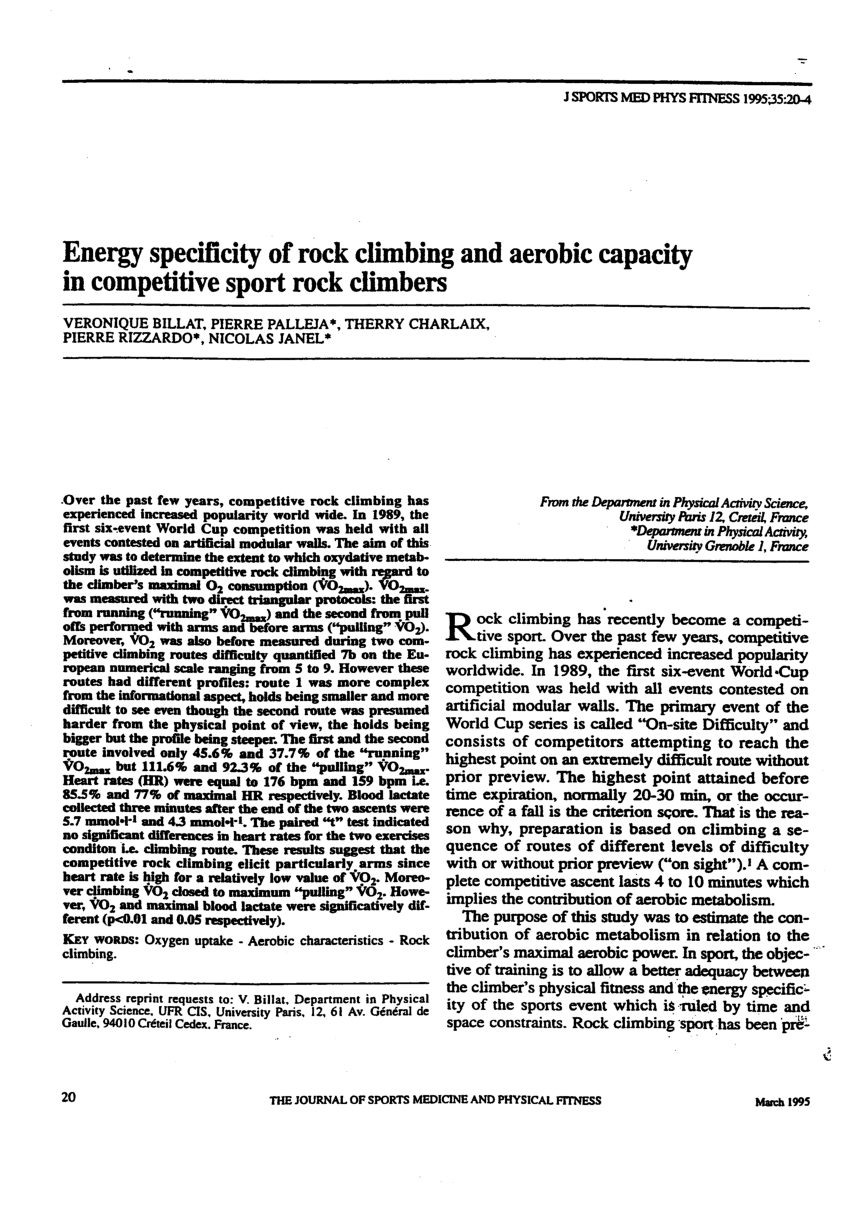 pdf) energy specificity of rock climbing and aerobic capacity in
