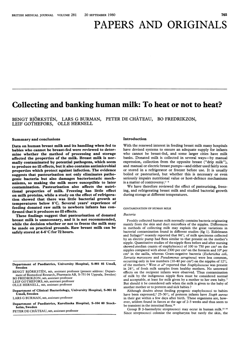 PDF) Collecting and banking human milk: To heat or not to heat?