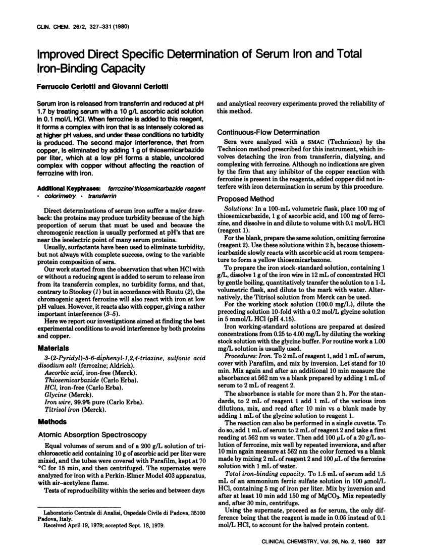 (PDF) Improved direct specific determination of serum iron and total