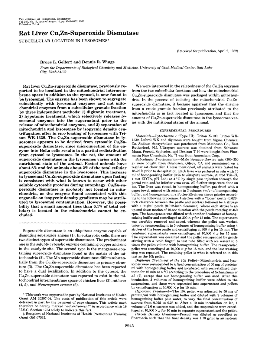 (PDF) Rat liver Cu,Znsuperoxide dismutase. Subcellular