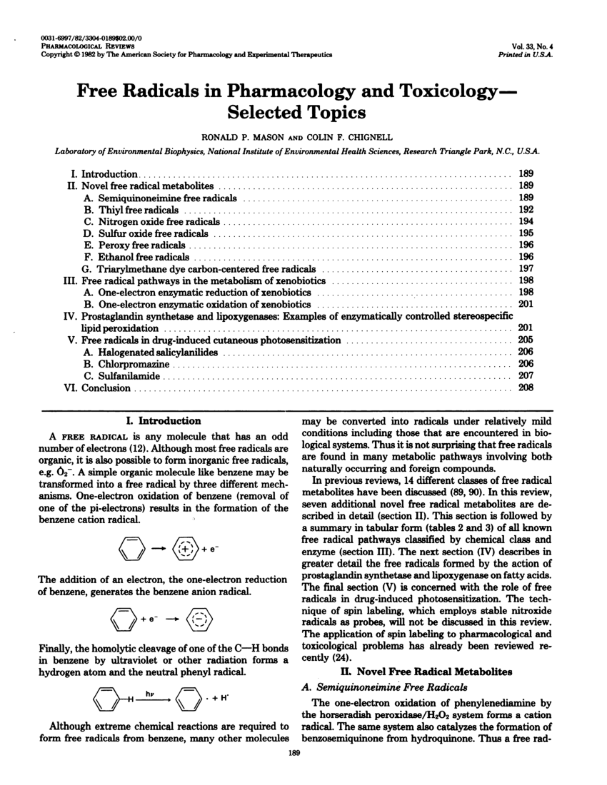 literature review on free radicals