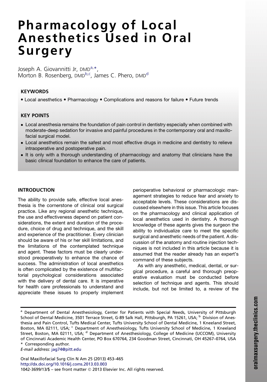 (PDF) Local anesthetics in dental practice