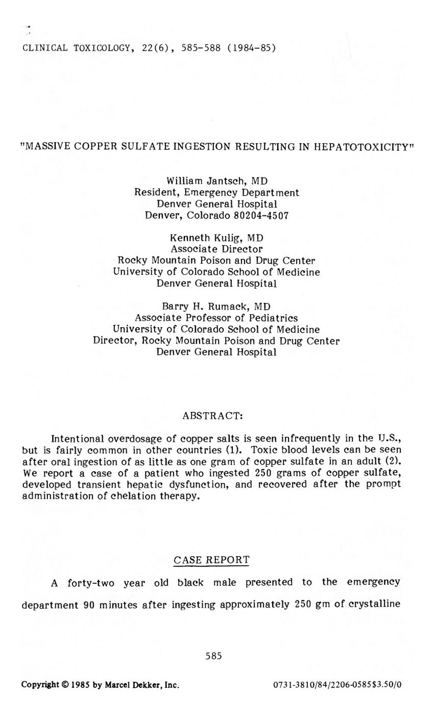 (PDF) “Massive Copper Sulfate Ingestion Resulting in Hepatotoxicity”