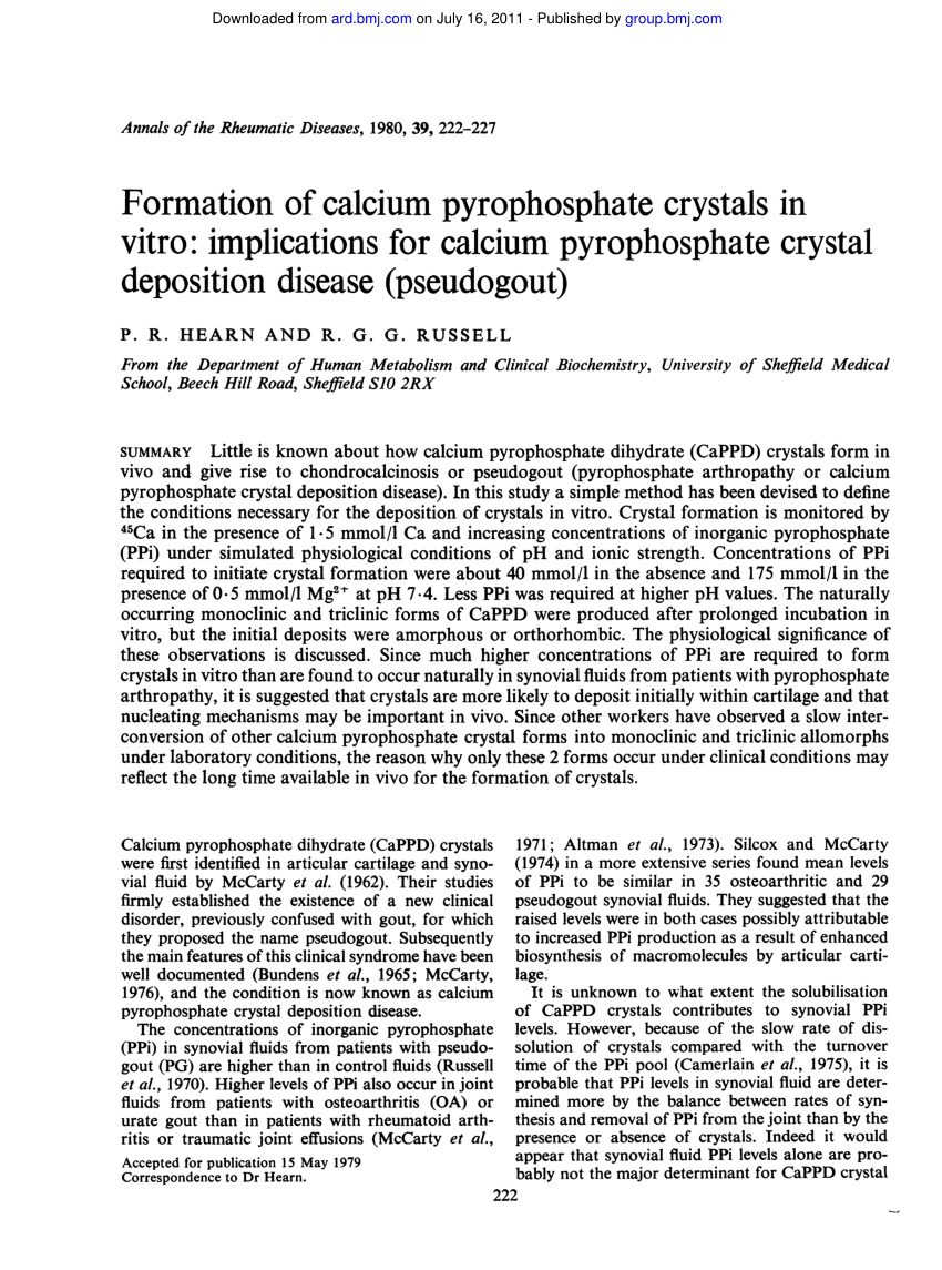 calcium pyrophosphate crystals in synovial fluid