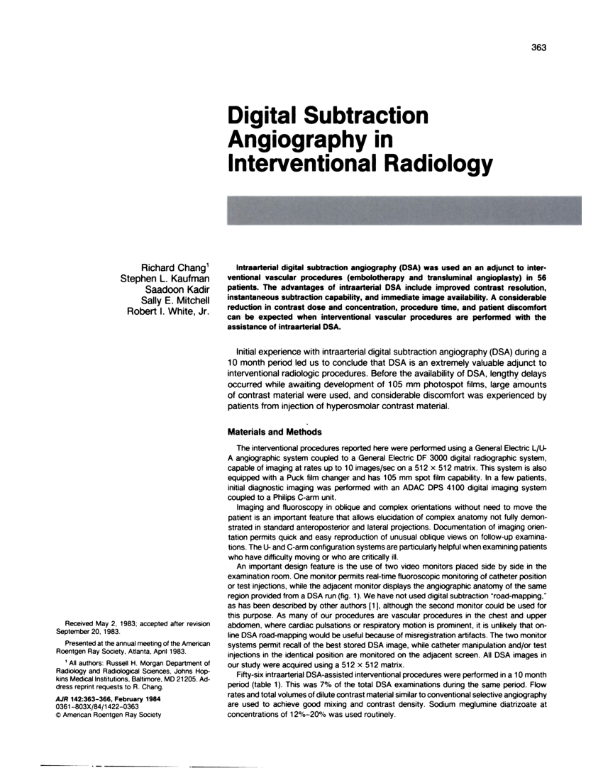 (PDF) Digital subtraction angiography in interventional radiology