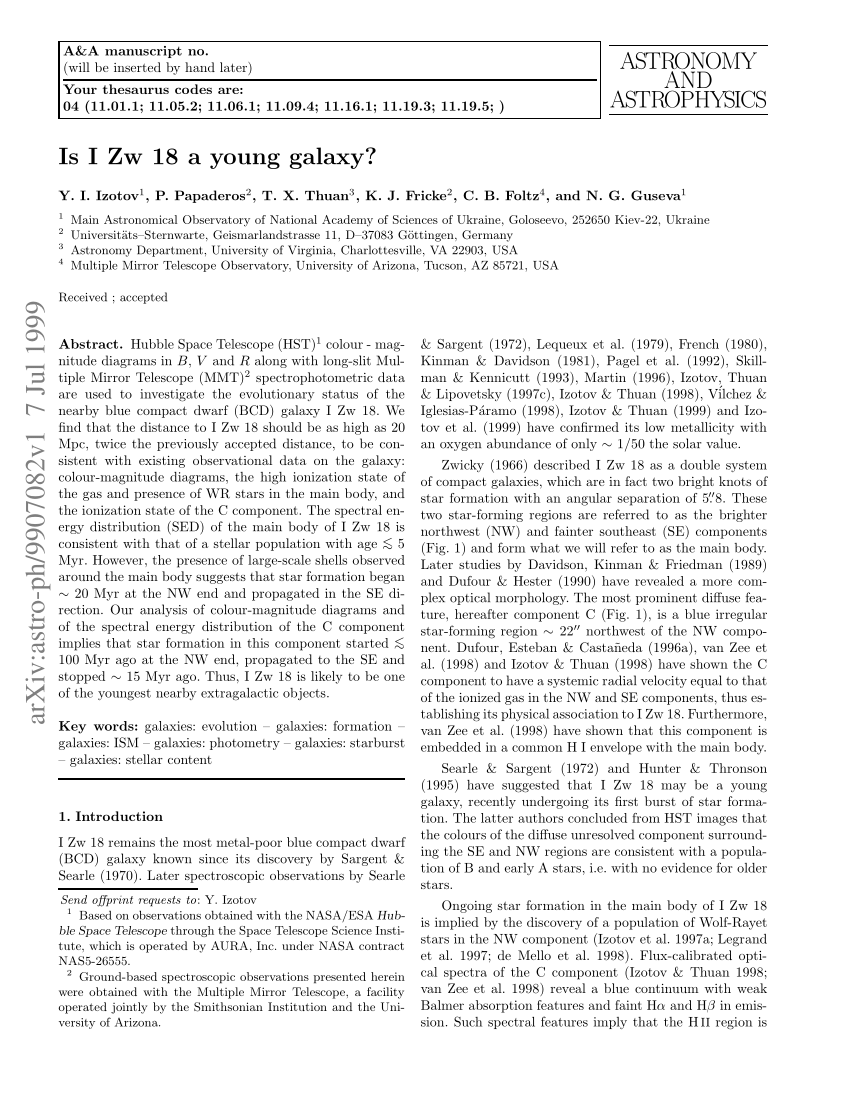 Emission Line Intensities In The Main Body Of I Zw 18 Download Table