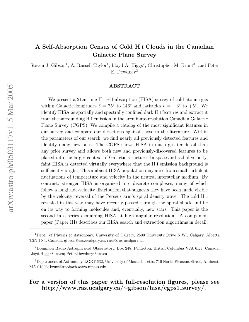 Pdf A Self Absorption Census Of Cold Hi Clouds In The Canadian Galactic Plane Survey