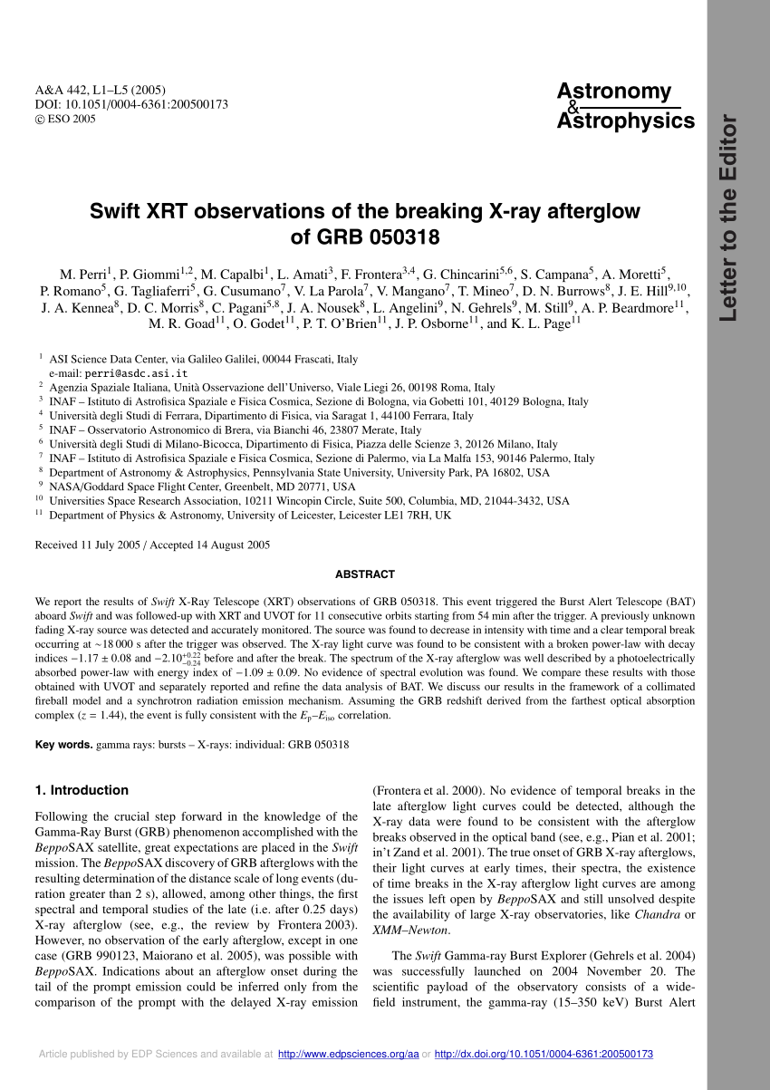 Pdf Swift Xrt Observations Of The Breaking X Ray Afterglow Of Grb 050318