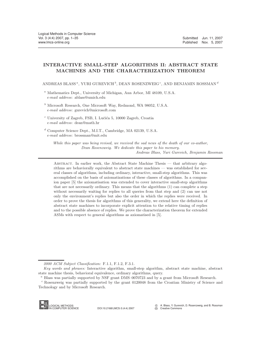 Pdf Interactive Small Step Algorithms Ii Abstract State Machines And The Characterization Theorem