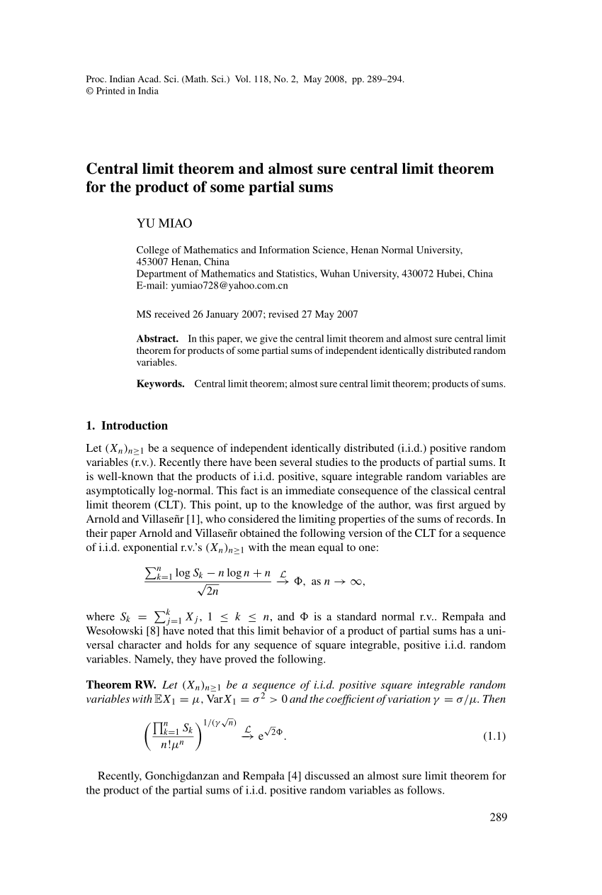 PDF) Central limit theorem and almost sure central limit theorem
