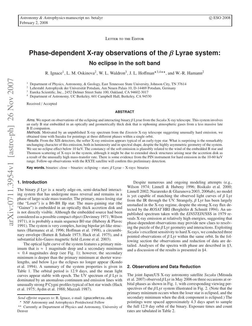 Pdf Phase Dependent X Ray Observations Of The Beta Lyrae System No Eclipse In The Soft Band