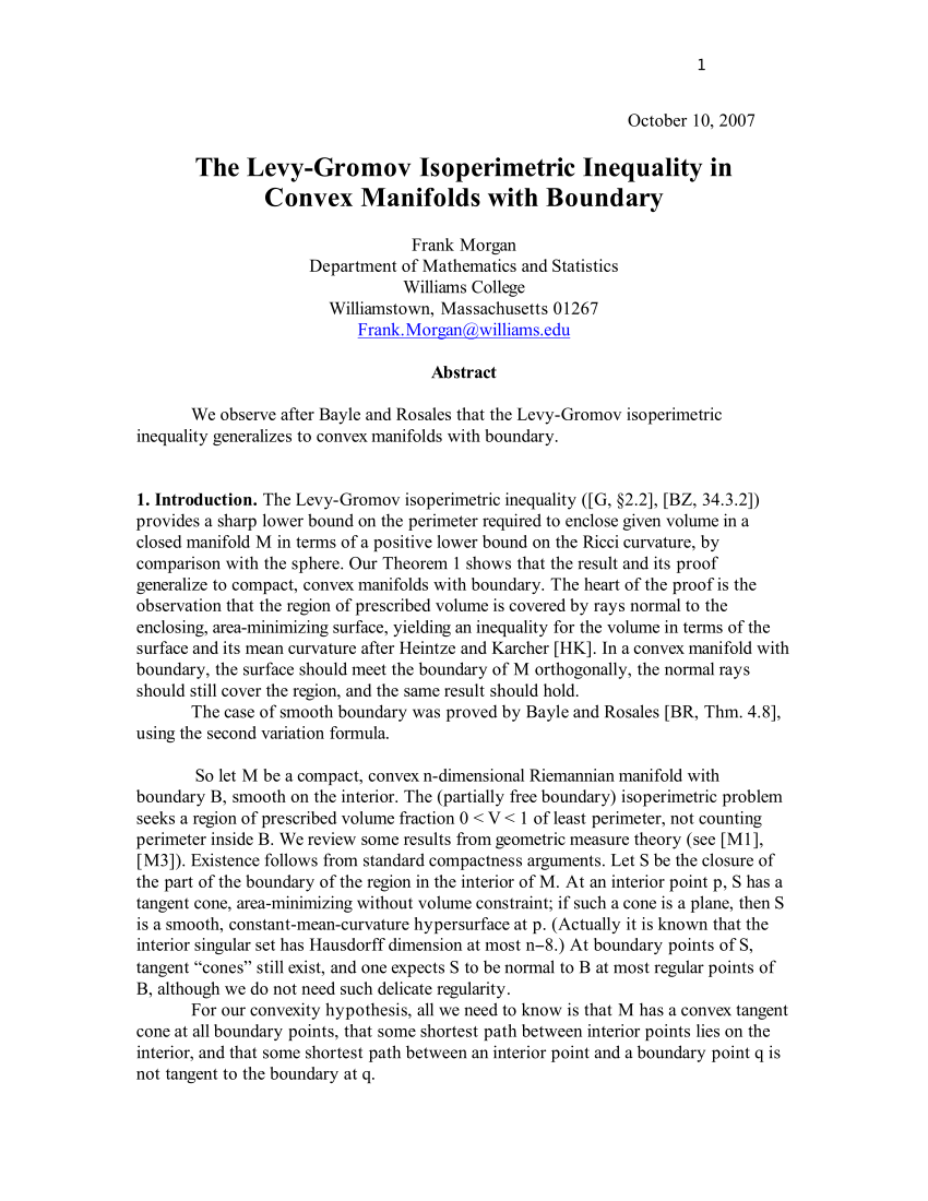 Pdf The Levy Gromov Isoperimetric Inequality In Convex Manifolds With Boundary