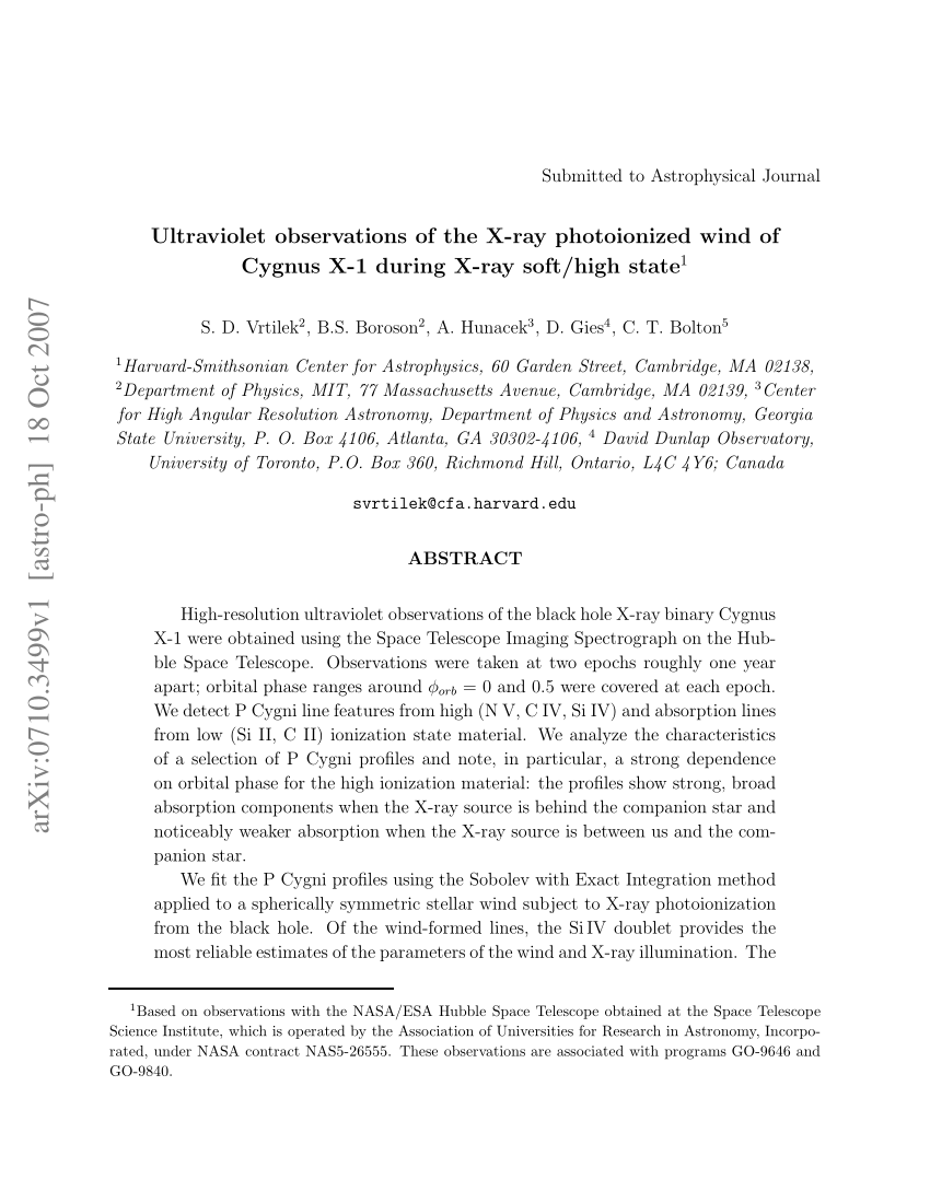 Pdf Ultraviolet Observations Of The X Ray Photoionized Wind Of Cygnus X 1 During X Ray Soft High State1