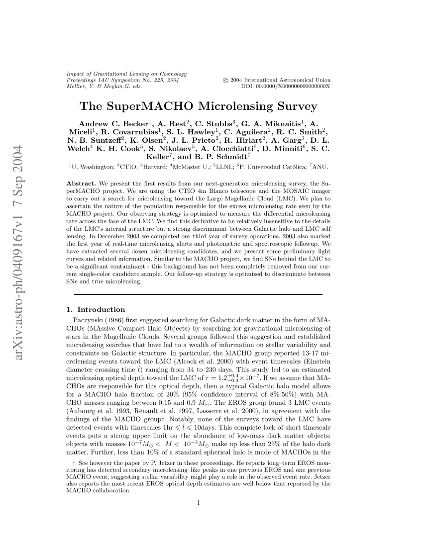 Pdf The Supermacho Microlensing Survey