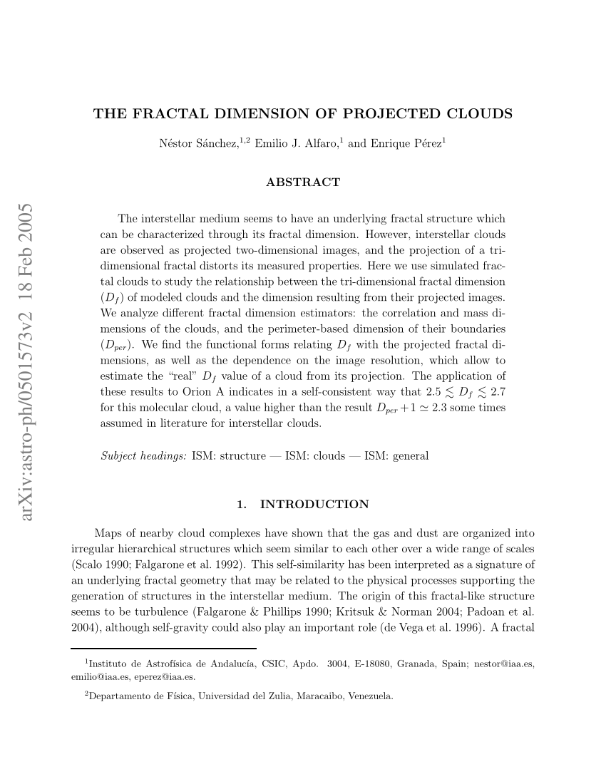 Pdf The Fractal Dimension Of Projected Clouds - 