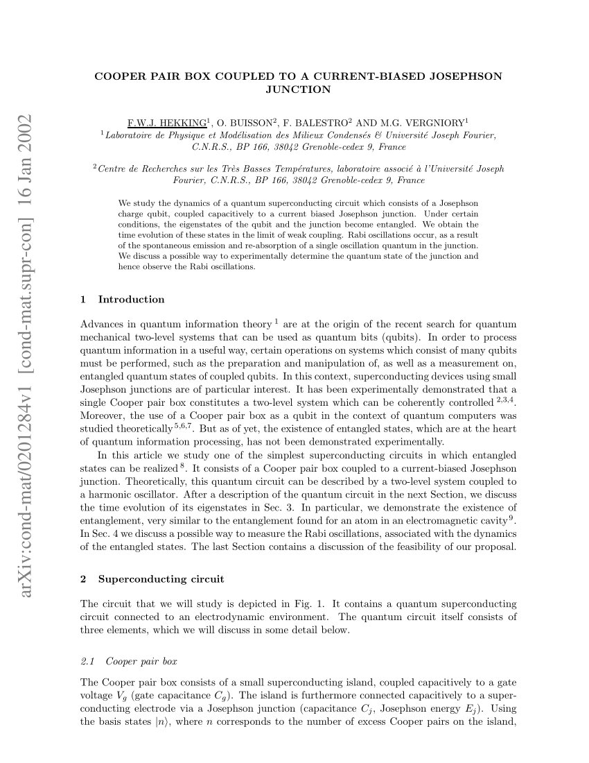 Pdf Cooper Pair Box Coupled To A Current Biased Josephson Junction