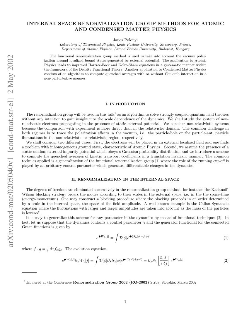 Pdf Internal Space Renormalization Group Methods For Atomic And Condensed Matter Physics 6957