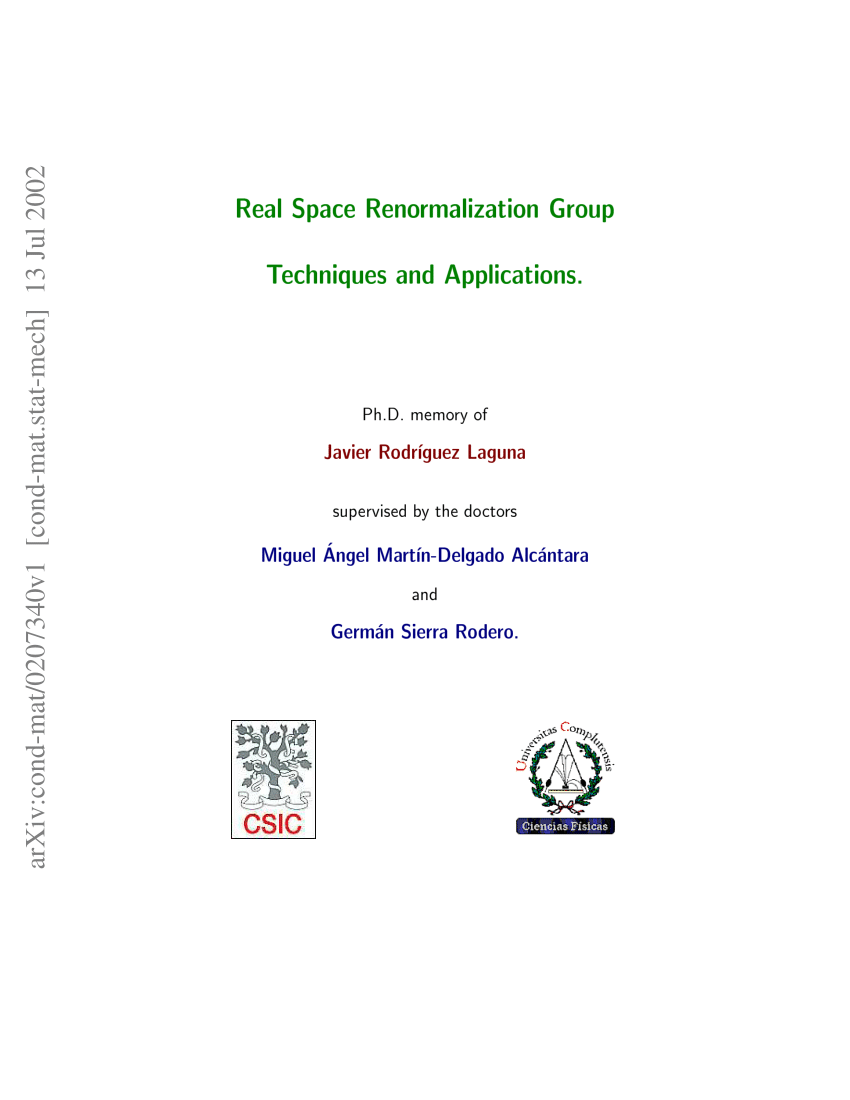 Pdf Real Space Renormalization Group Techniques And Applications