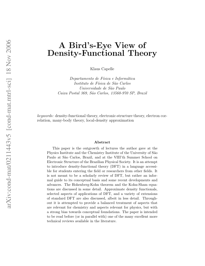 Pdf A Bird S Eye View Of Density Functional Theory