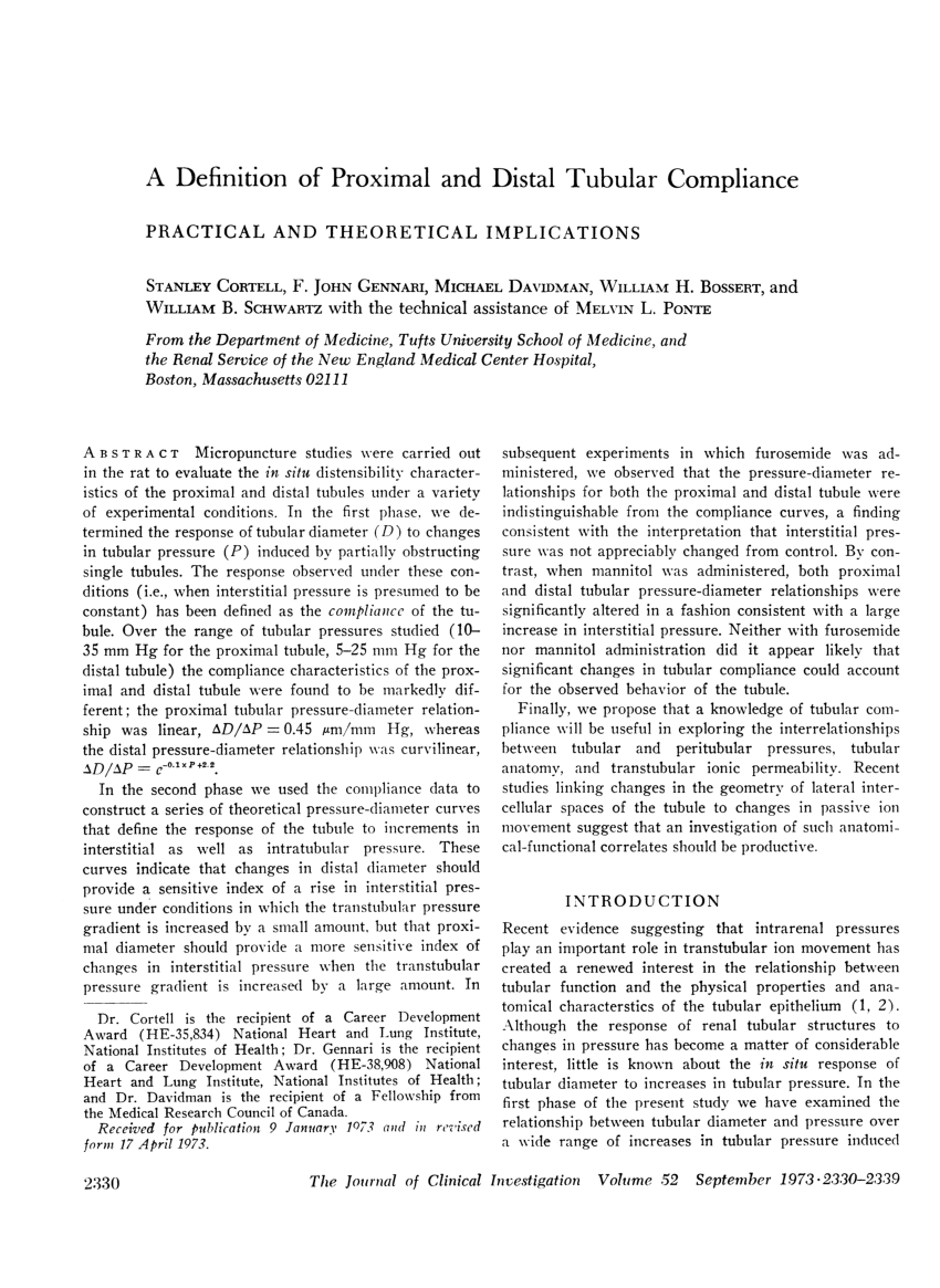 Pdf A Definition Of Proximal And Distal Tubular Compliance