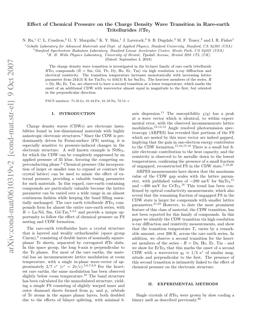 PDF) Effect of Chemical Pressure on the Charge Density Wave 