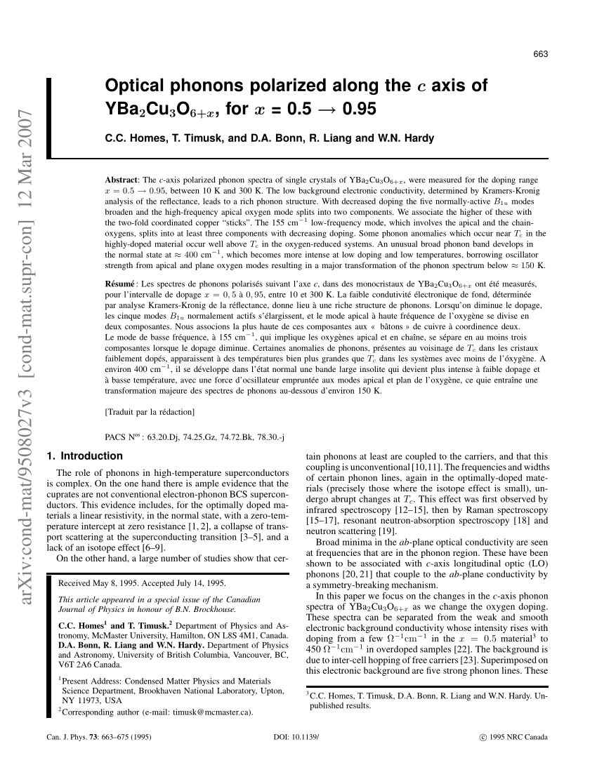 Pdf Optical Phonons Along The C Axis Of Yba 2cu 3o 6 X For X 0 5 0 95