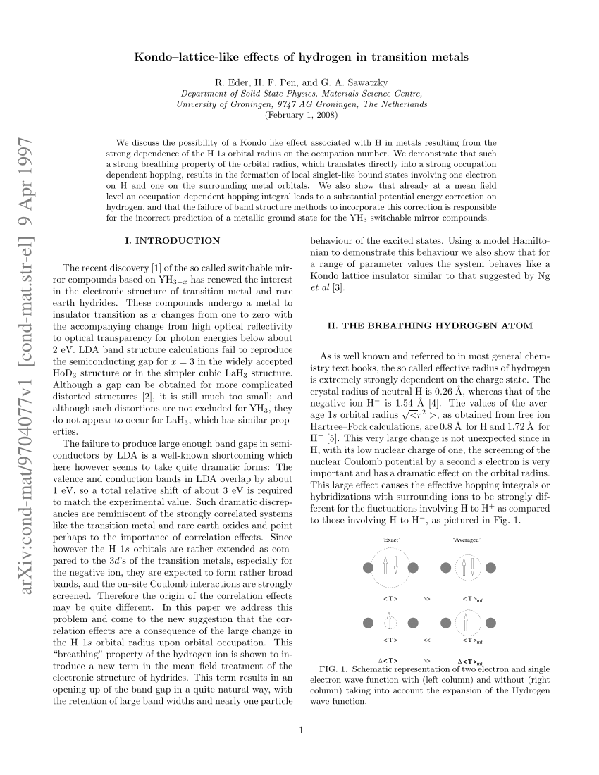 PDF) Kondo--lattice-like effects of hydrogen in transition metals