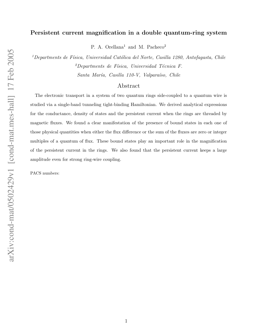 Pdf Persistent Current Magnification In A Double Quantum Ring System