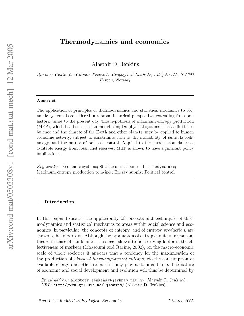 PDF) Thermodynamics and Economics