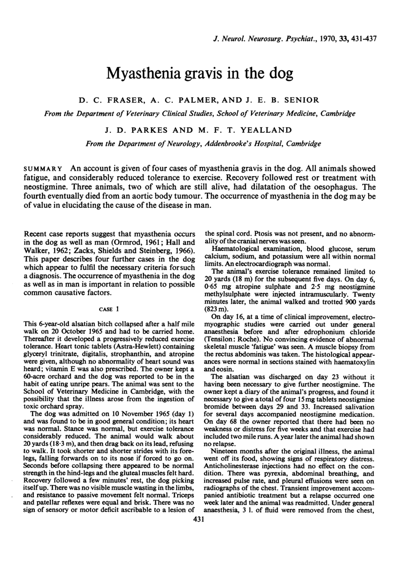 Pdf Myasthenia Gravis In The Dog