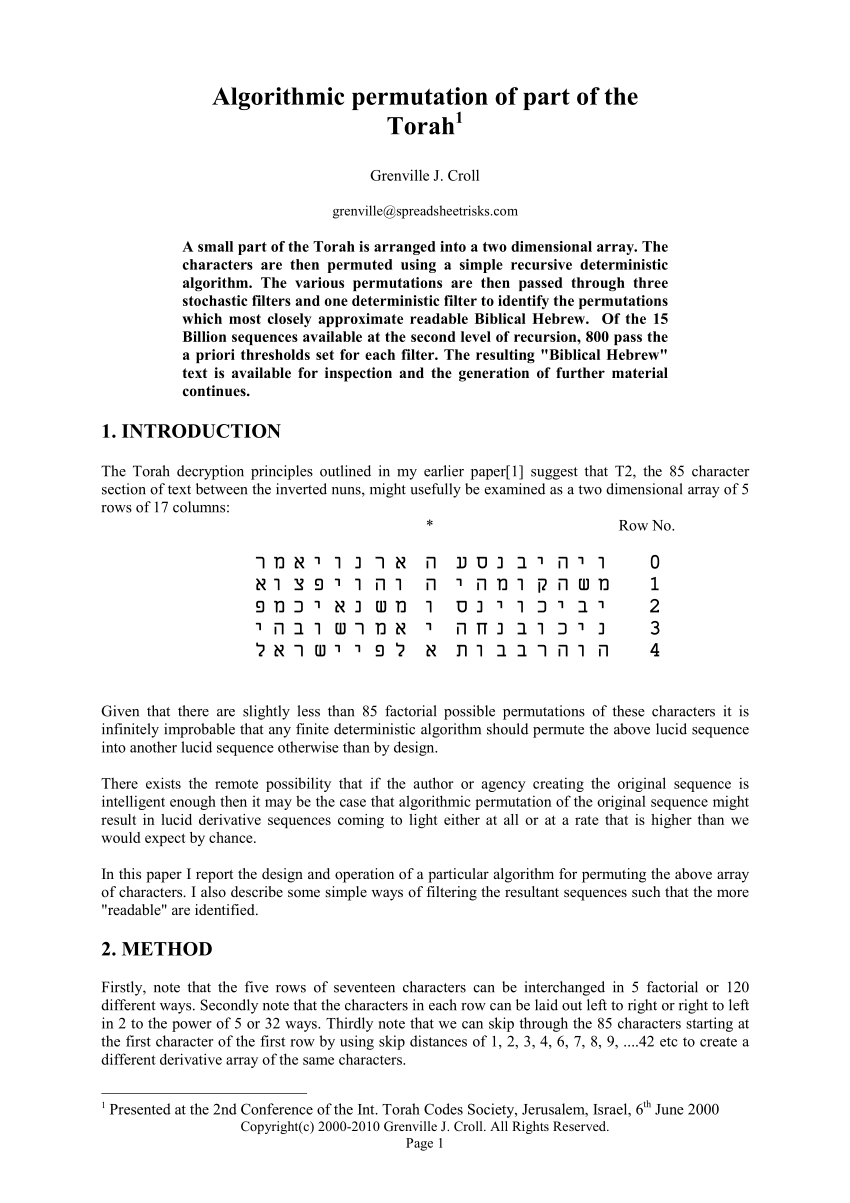 Pdf Algorithmic Permutation Of Part Of The Torah