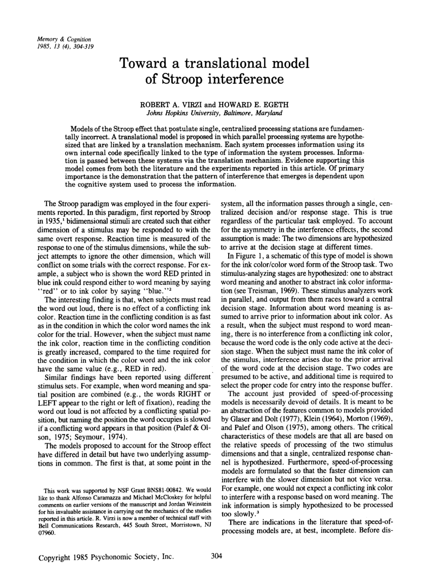 Essay On Stroop Interference