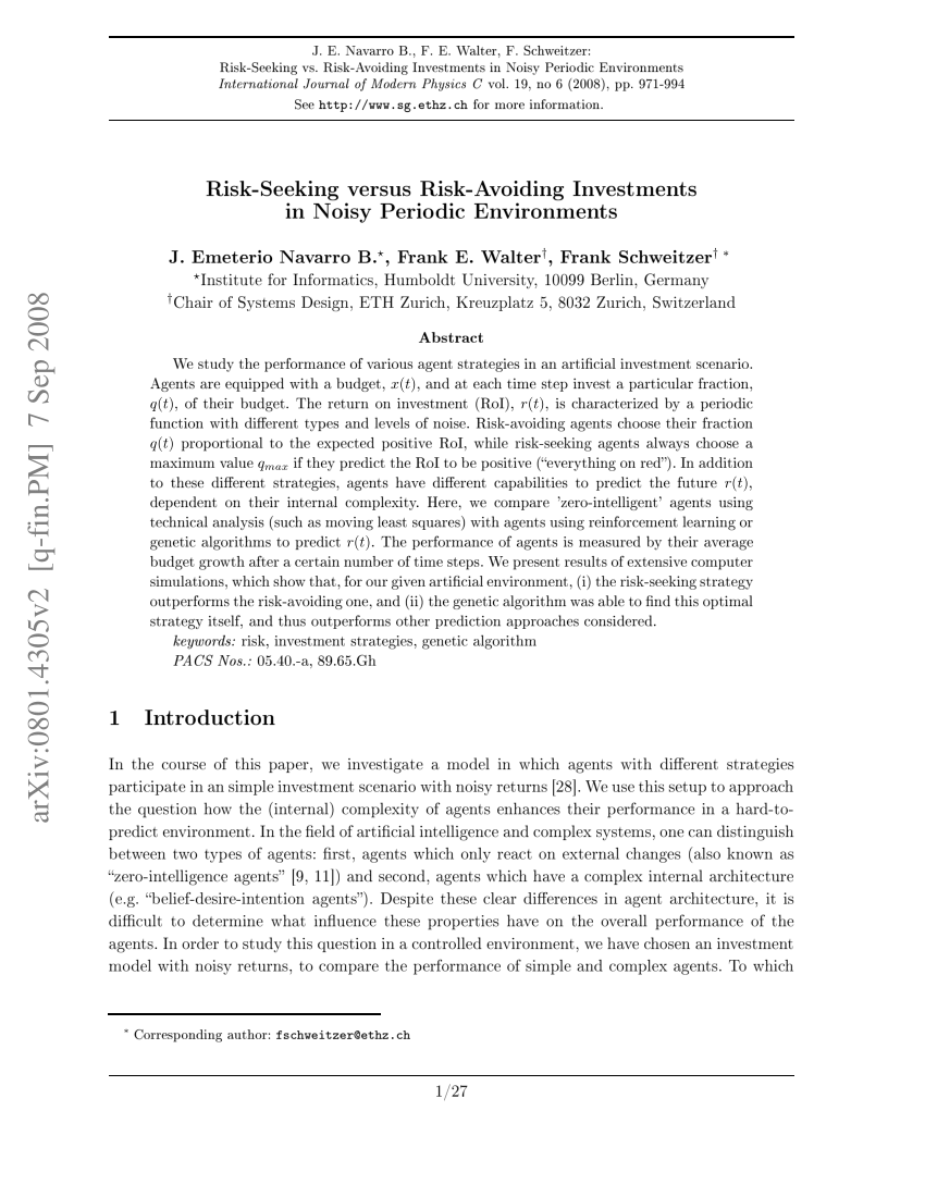 Pdf Risk Seeking Versus Risk Avoiding Investments In Noisy