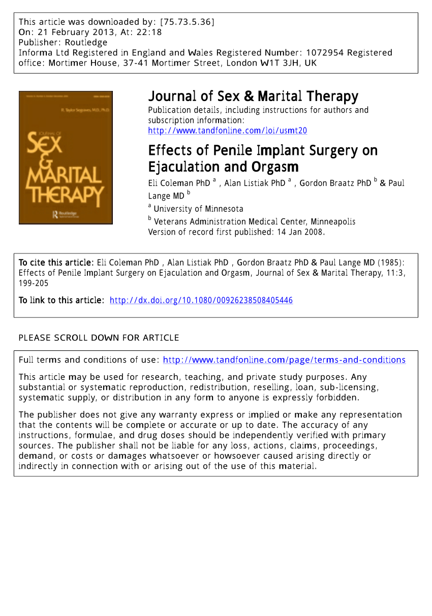 PDF Effects of Penile Implant Surgery on Ejaculation and Orgasm