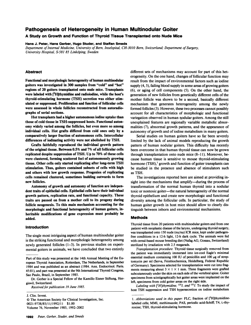 Pdf Pathogenesis Of Heterogeneity In Human Multinodular Goiter A