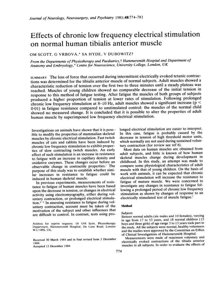 Pdf Effects Of Chronic Low Frequency Stimulation On Normal Human Tibialis Anterior Muscle