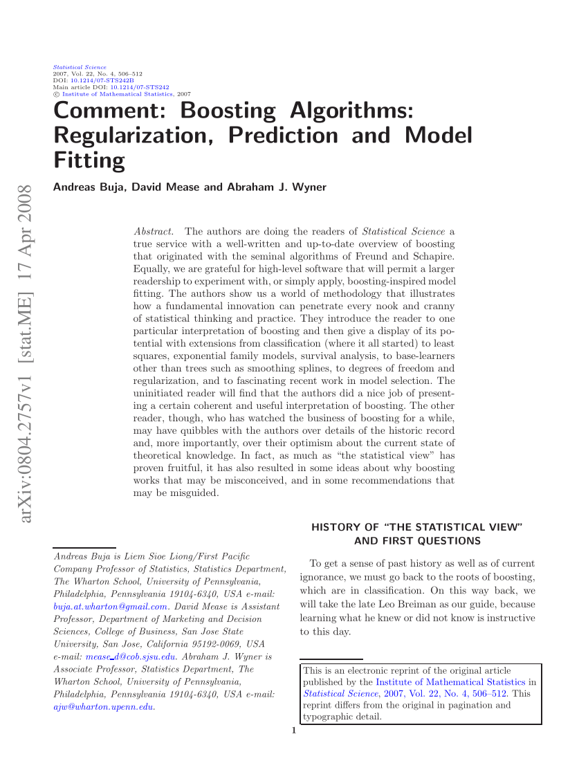 (PDF) Comment: Boosting Algorithms: Regularization, Prediction and