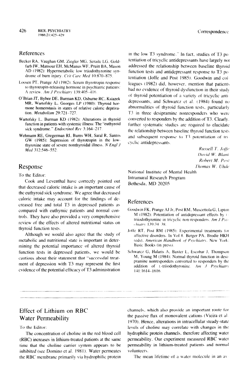 (PDF) Effect of lithium on RBC water permeability