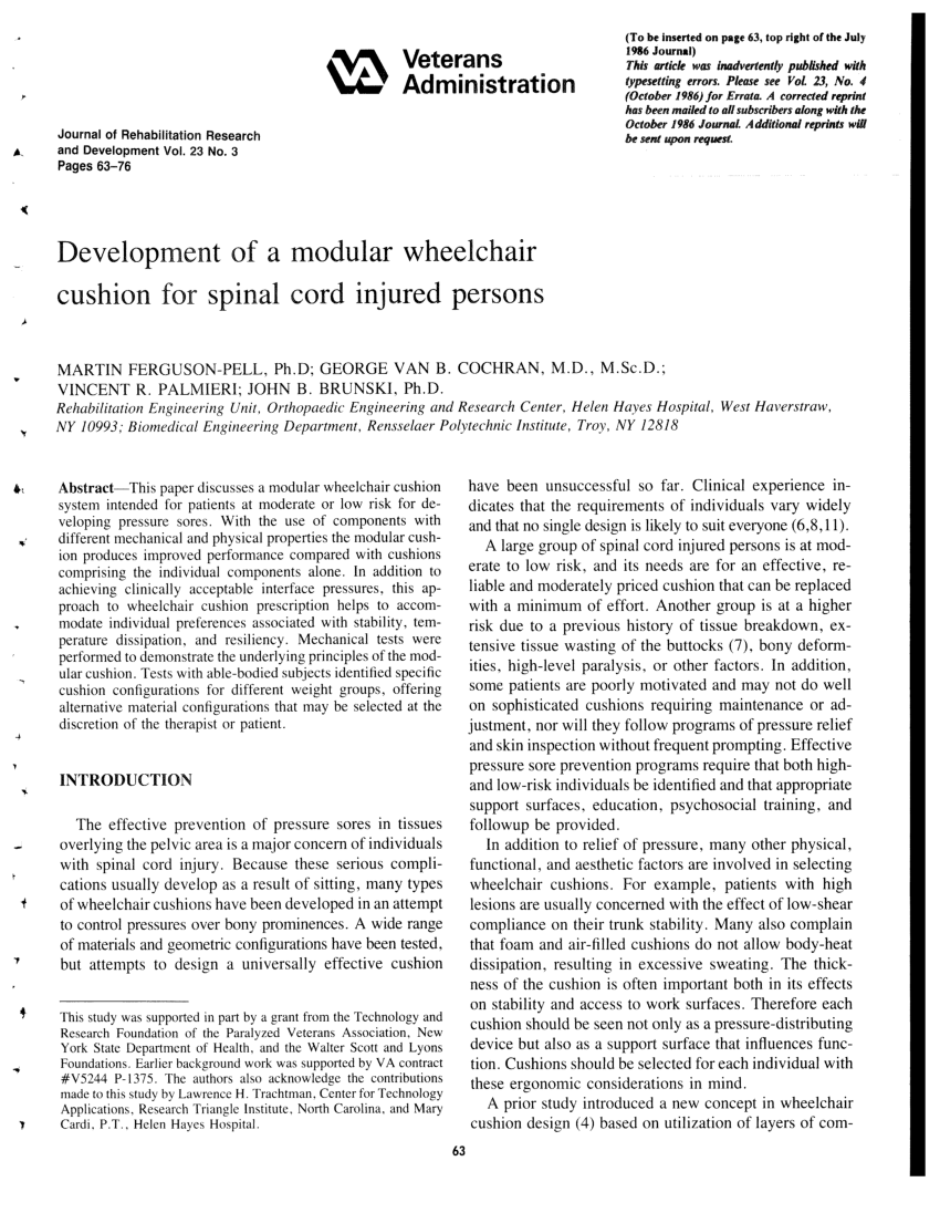 PDF) Influence of Different Types of Wheelchair Cushions for Pressure Ulcers  in View of the Experimental Approach