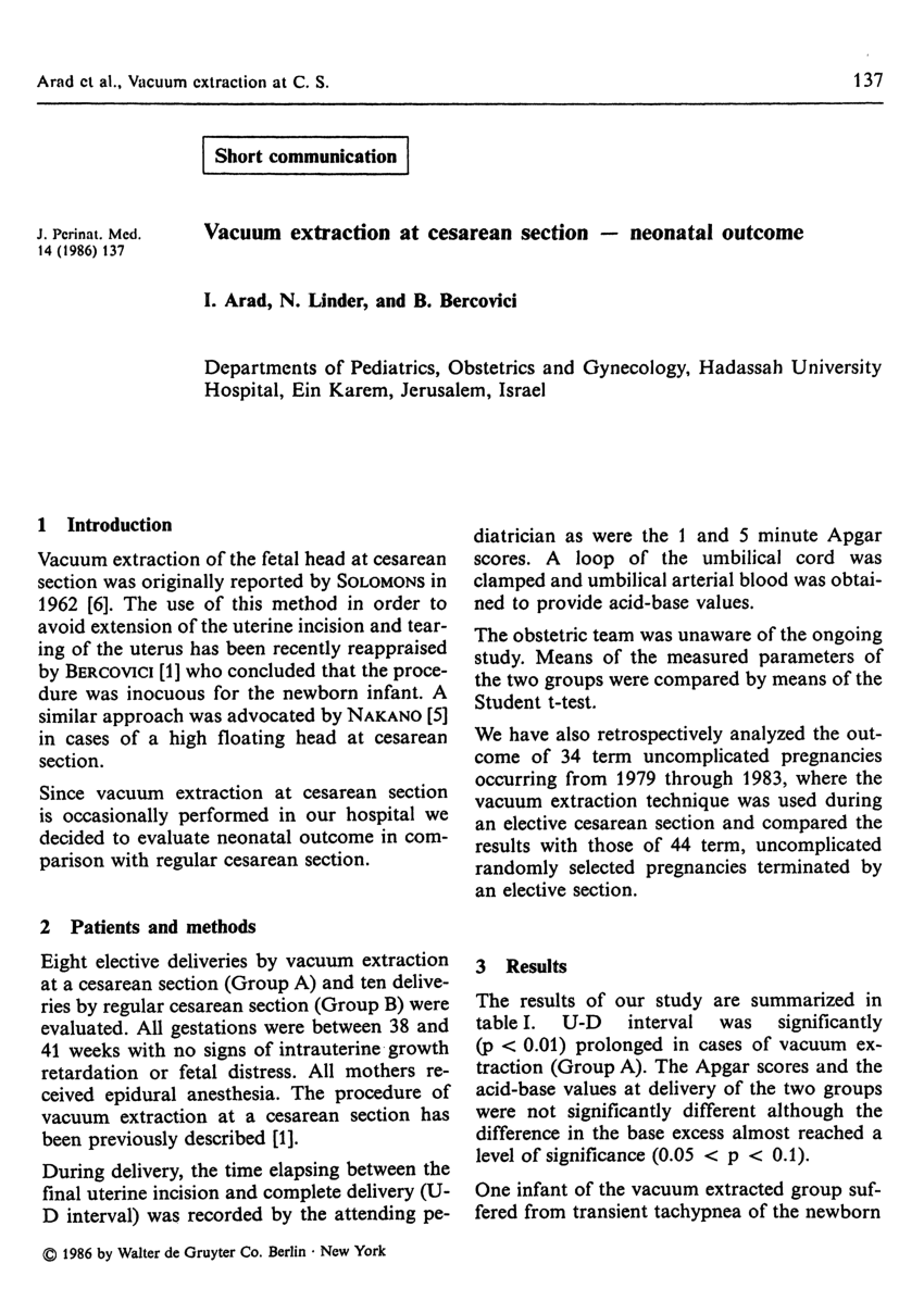 (PDF) Vacuum extraction at cesarean section Neonatal