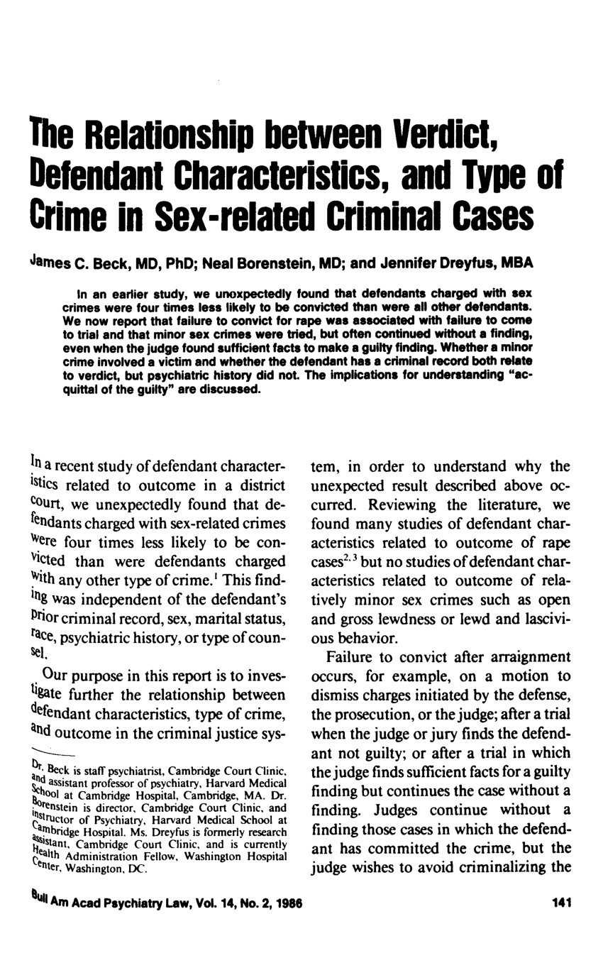 Pdf The Relationship Between Verdict Defendant Characteristics And Type Of Crime In Sex 1129