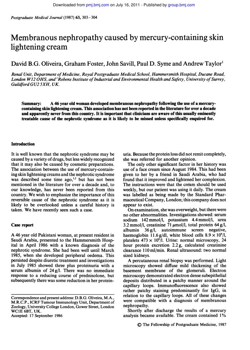 PDF Membranous Nephropathy caused by mercury containing skin