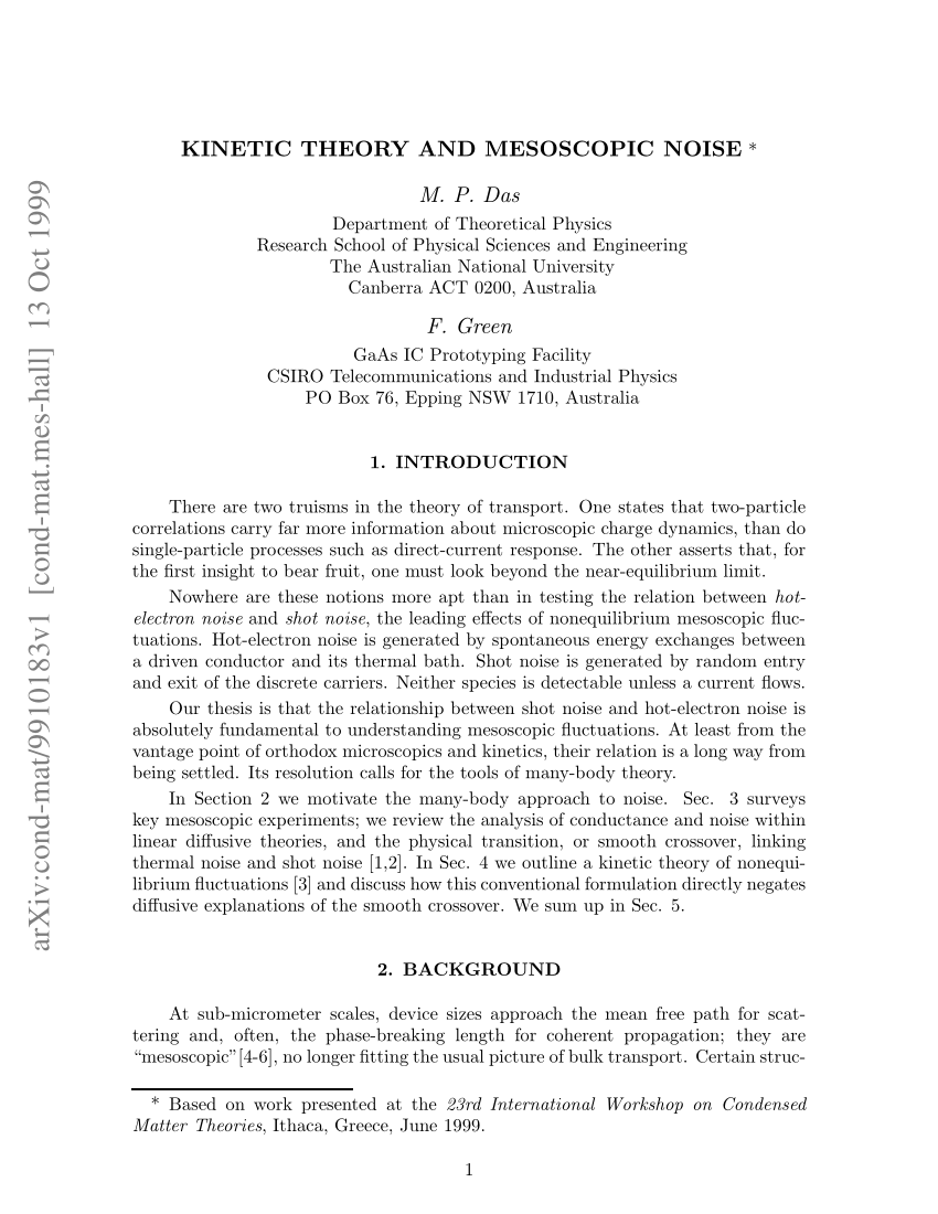 Pdf Kinetic Theory And Mesoscopic Noise