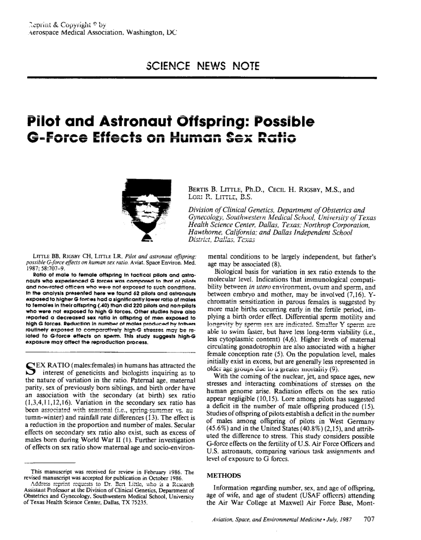 PDF) Pilot and astronaut offspring possible G-force effects on human sex ratio