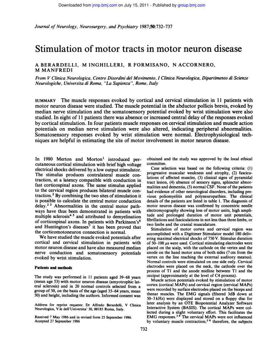 Full Article Stimulation Of Motor Tracts In Motor Neuron Disease 5859