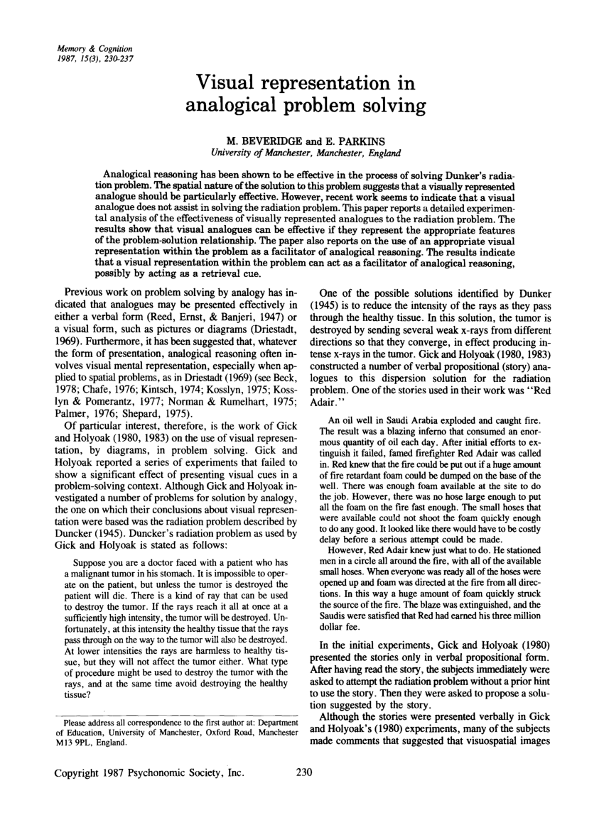 PDF Visual representation in analogical problem solving