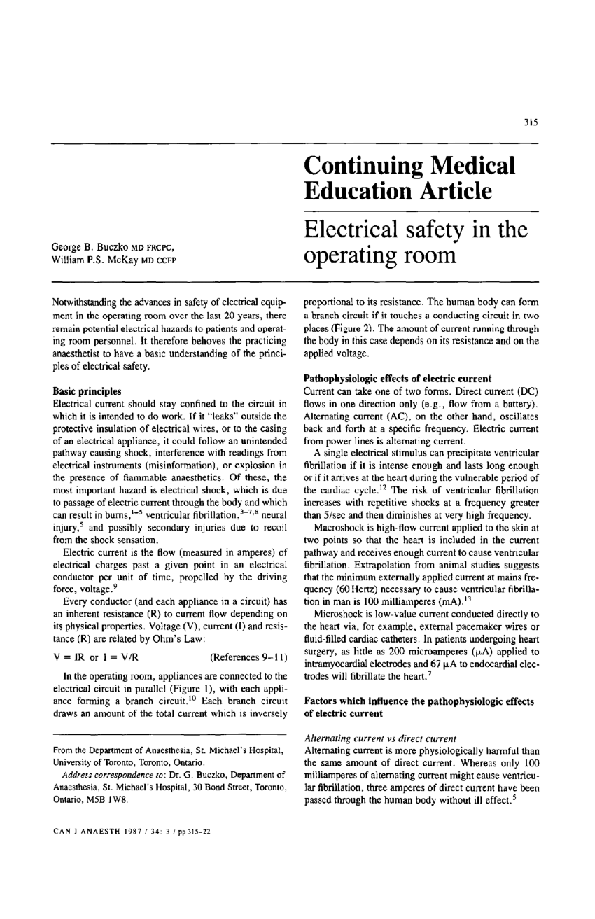 Pdf Electrical Safety In The Operating Room